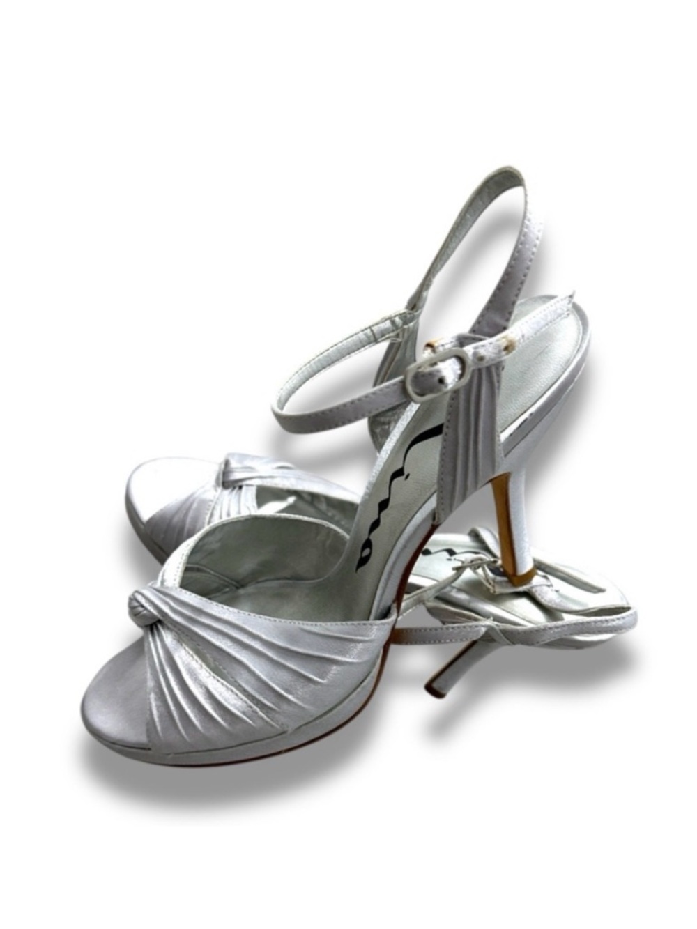 NINA Silver Satin Peep Toe High Heels Women’s Size 7.5 Evening Formal